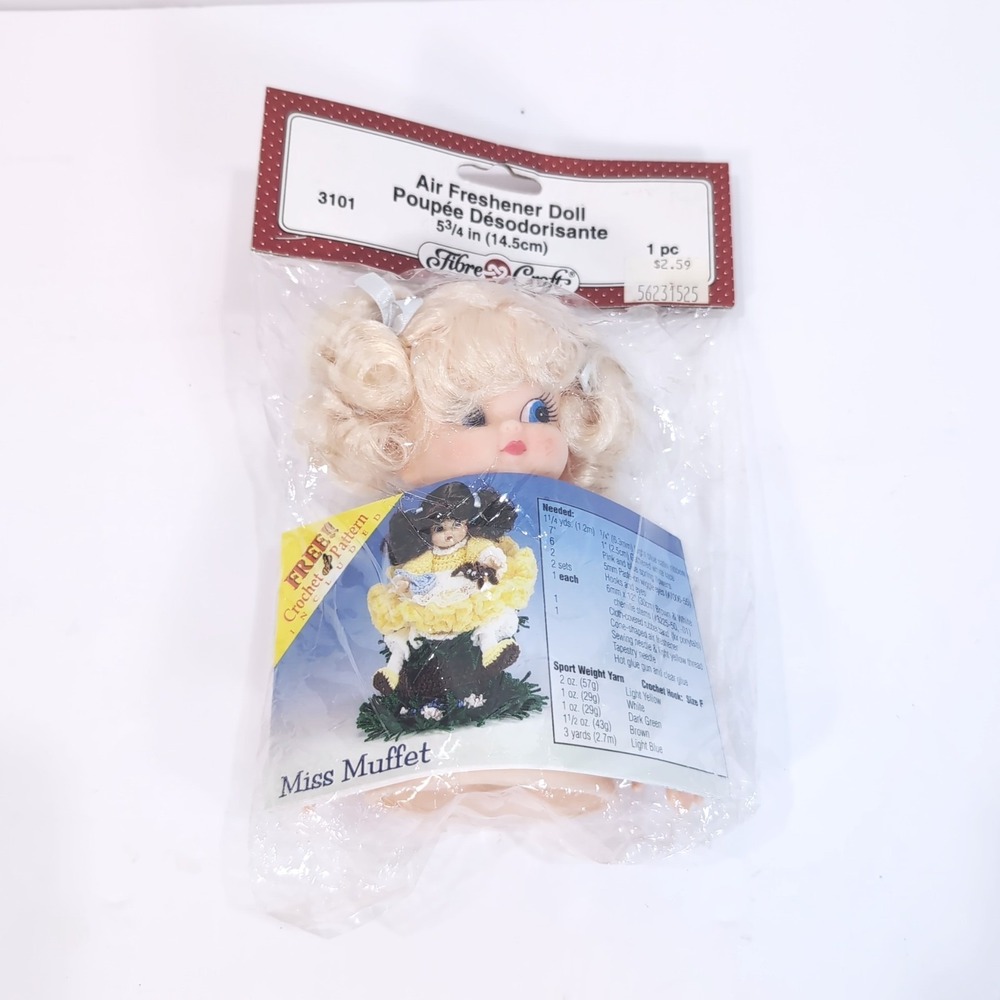 Vintage Fibre Craft Air Freshener Doll #3101 Blonde MISS MUFFET PATTERN Pigtails